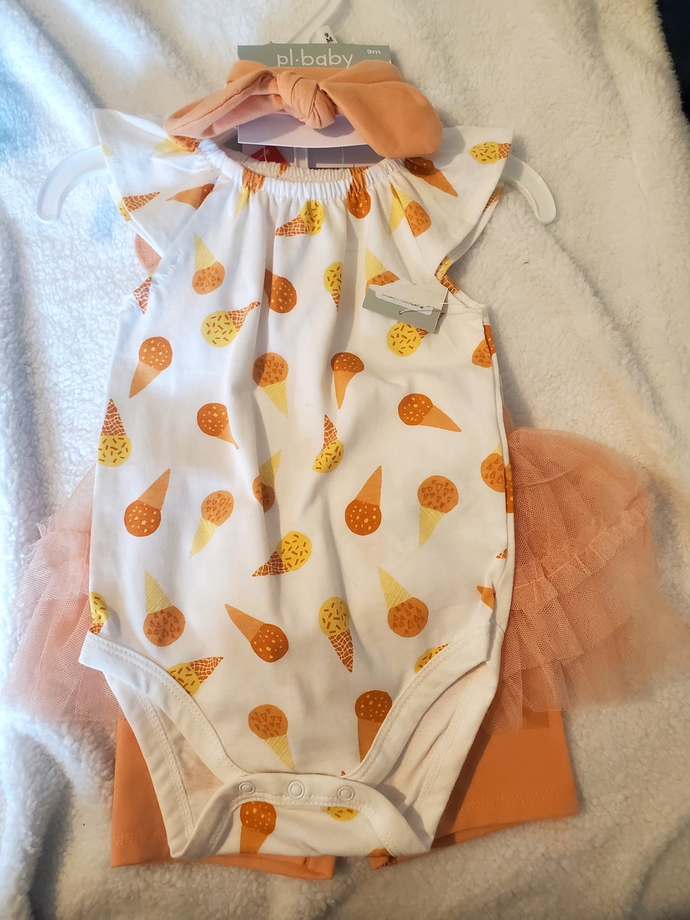 pl.baby Peach Ice Cream Print Girls' Matching Set